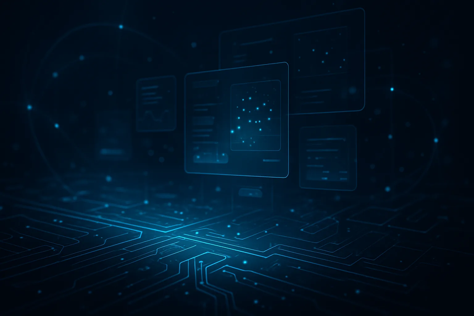 Futuristic circuit and interface panels representing adaptive technology